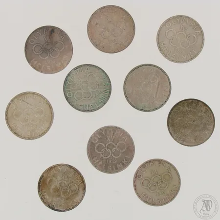 10 Juhlarahaa Suomi, Olympia XV Helsinki 1952, nimellisarvo 500mk, 500,  Paino: 119,6 g