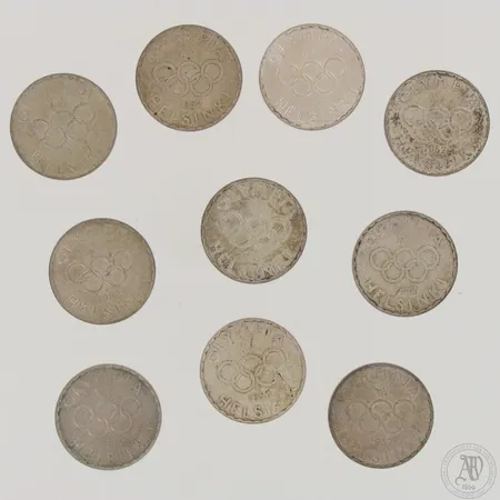 10 Juhlarahaa Suomi, Olympia XV Helsinki 1952, nimellisarvo 500mk, 500,  Paino: 118,4 g
