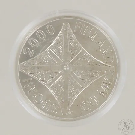 Juhlaraha Kirkon riemuvuosi 2000, nimellisarvo 100mk, 925,  Paino: 22,1 g