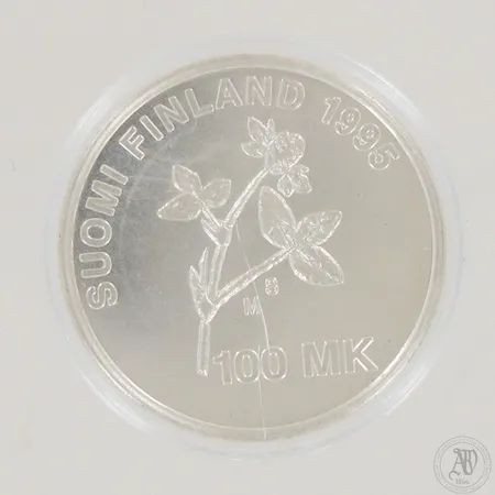 Juhlaraha A.I.Virtanen 1895-1995, nimellisarvo 100mk, 925,  Paino: 24 g