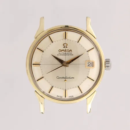 Teräs/kultarannekello, Omega Constellation Automatic Chronometer, Pie- Pan, ilman ranneketta, kaiverrettu, runko kiillotettu,