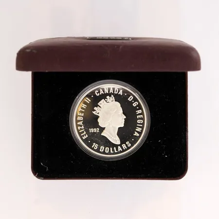 Juhlaraha 15 dollars, Canada, 100th anniversary of olympic games, kotelossa, 925, Paino: 33,6 g