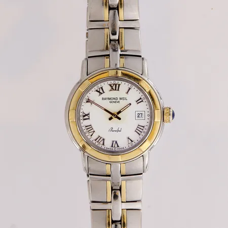 Teräsrannekello, Raymond Weil Parsifal, quartz, rungon Ø27mm, normaaleja käytön jälkiä, rannekeen pituus 150mm, 