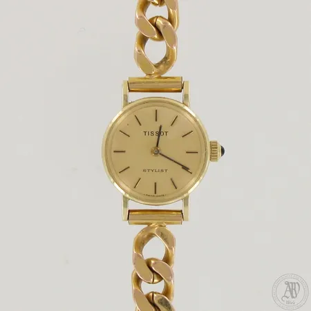 Kultarannekello Tissot quartz metallirannekkeella, pituus ja Ø 160mm ja 20mm, kaiverrettu, patteri loppunut, 585br,  Paino: 26,3 g