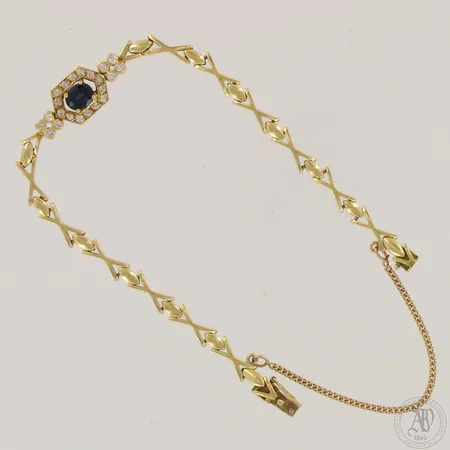 Rannekoru sinisafiirilla ja timanteilla 22xn.0.01ct, pituus ja leveys 180mm ja 5-10mm, 750br,  Paino: 12,4 g
