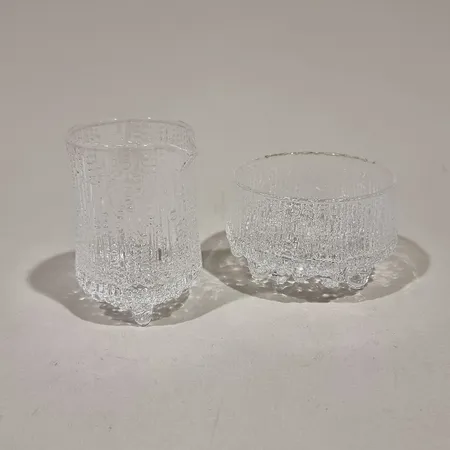 Sokerikko ja kermakko, Iittala, Ultima Thule, design Tapio Wirkkala, korkeudet 5-8,5cm