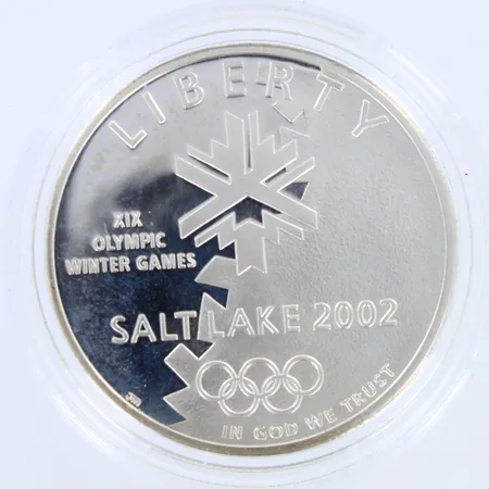 Hopearaha, 1 Dollar, Salt Lake 2002, USA, 900,  Paino: 27,5 g