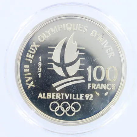 Hopearaha, 100 Francs, Albertville 1992, France, 900,  Paino: 0 g