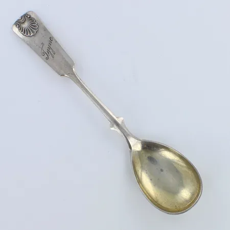 Sokerilusikka, musla, kaiverrettu, pituus 130mm, 813h,  Paino: 16,6 g