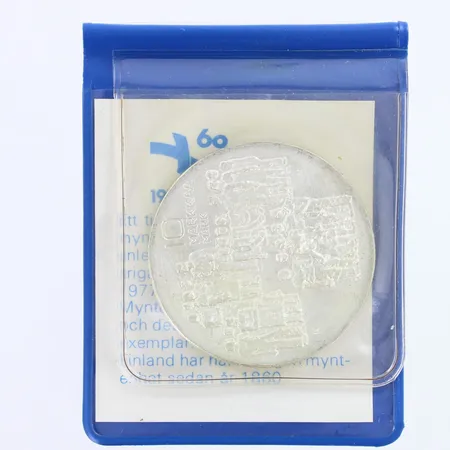 Juhlaraha, Itsenäinen Suomi 60 vuotta, nimellisarvo 10mk, 1917-1977, 500,  Paino: 21,6 g