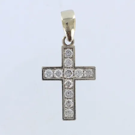 Timanttiristiriipus 10xn.0.19ct 1xn.0.20ct, korkeus 42mm, leveys 21mm, 585 valkokulta,  Paino: 8,6 g
