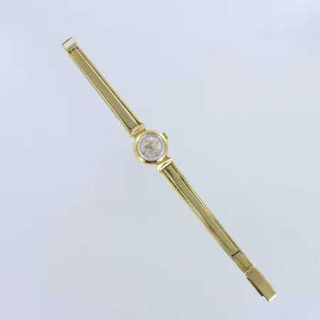 Kultarannekello National Watch, swiss, 17 jevels, incabloc, mekaaninen, rungon Ø17mm, rannekkeen pituus 160mm, runko 750br, ranneke 585,   Paino: 21,8 g