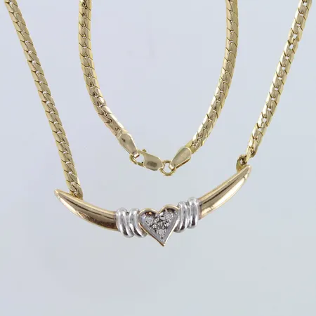 Kaulakoru timanteilla 3xn.0.01ct, käytön jälkiä, joutettu, pituus 43cm, 585,  Paino: 7,3 g