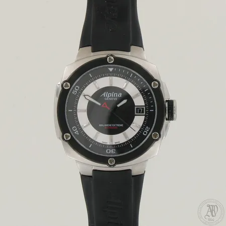 Teräsrannekello Alpina Geneve Avalanche Extreme, automaatti, taulun Ø 43mm, kumiranneke, rannekkeen pituus 165-225mm, laatikko ja aitoustodistus.