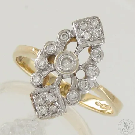 Timanttisormus 8xn.0.005ct 8xn.0.01ct 1xn.0.07ct, koko 17½, vuodelta 1996, 585,   Paino: 3,2 g