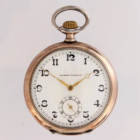 Hopea taskukello, Tavannes Watch Co, Ø 54mm, 17 kivinen, mekaaninen, sisäkuori kaiverrettu, 800br, 