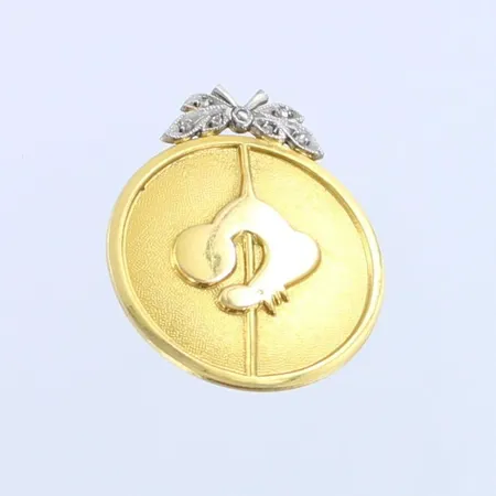 Rintamerkki timanteilla 7xn.0.005ct, Ø 18mm, tausta 813, 750br kelta- ja valkokulta,  Paino: 5,4 g