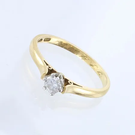 Timanttisormus 1xn.0.15ct, kaiverrettu ja käytön jälkiä, koko 17¾, 750,  Paino: 2,5 g