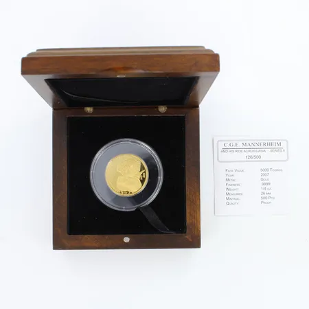 Kultaraha, 5000 Togrog, 2007, C.G.E. Mannerheim, 126/500, mongolia, 999,  Paino: 7,8 g