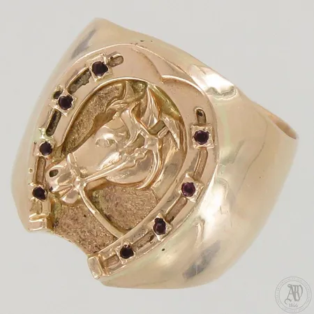 Hevosenkenkäsormus kivillä, koko 23½, leveys 13-25mm, 585br,  Paino: 57 g