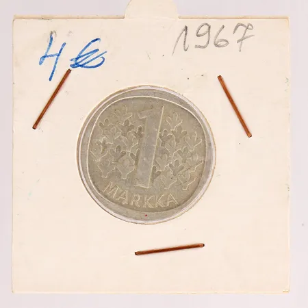Hopearaha, 1 markka, Suomi, vuodelta 1967, 350, Paino: 0 g
