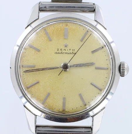 Teräsrannekello Zenith, automaatti, kellon Ø 35mm, ranneke ei alkuperäinen, koneistossa jotain vikaa, kulumia