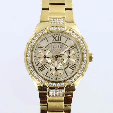 Terärannekello Guess Sporty, W0111L2,  Kullattu / Kullansävytetty Teräs, kellon Ø 36mm, rannekkeen pituus 14cm, Quartz: paristo loppunut