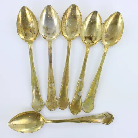 Kuusi ruokalusikkaa, chippendale, käytön jälkiä, pituus 168mm, 830h,  Paino: 238 g