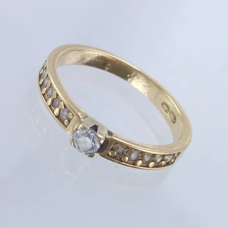 Timanttisormus 1x.0.09ct 8xn.0.005ct, kaiverrettu, koko 15½,  585,  Paino: 2 g