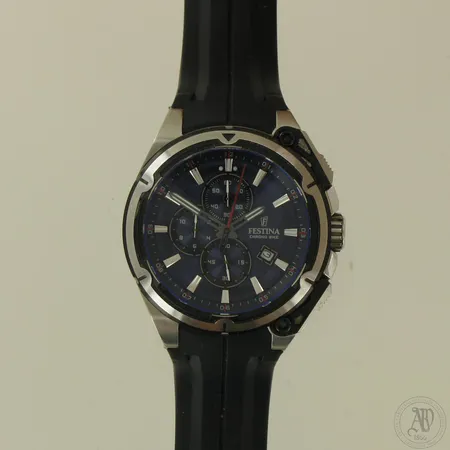 Teräsrannekello Festina Chrono bike, kumirannekkeella, F16882, quartz, pientä käytön jälkeä, rannekeen pituus 150-210mm, rungon Ø 44mm. Ei patteria. 
