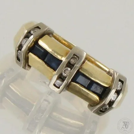 Sinisafiirisormus timanteilla 9xn.0.01ct, koko 16½, 585br,  Paino: 6,2 g
