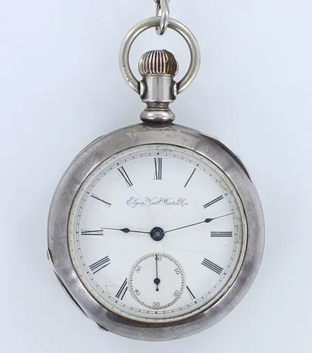 Taskukello Elgin National Watch Company, koneiston sarjanumero 3506321, 6 60mm, kellonperät metallia, taulussa halkeamia