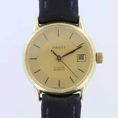 Kultarannekello Tissot, seastar, Quartz:paristo loppunut, taulun Ø 23mm, kaiverrettu, nahkaranneke, 585br Paino: 19,1 g