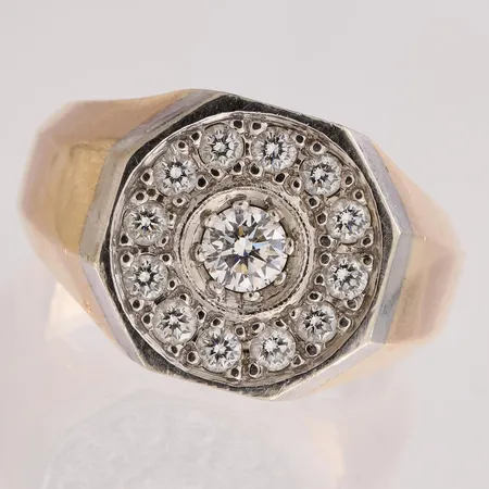 Timanttikantasormus 1xn.0.35ct 12xn.0.05ct, koko 20¼, 585 kelta- ja valkokulta, Paino: 23 g