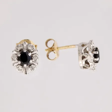 Timanttikorvakorut sinisafiireilla 12xn.0.01ct, korkeus 8mm, 585br kelta- ja valkokulta, Paino: 1,7 g