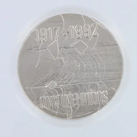 Juhlaraha Itsenäinen Suomi 75 vuotta, 1917-1992, nimellisarvo 100mk, 925,   Paino: 24,2 g