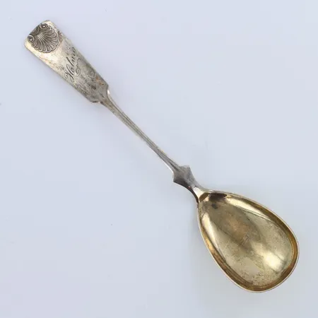 Sokerilusikka, musla, kaiverrettu, pituus 155mm, 813h,  Paino: 19,5 g