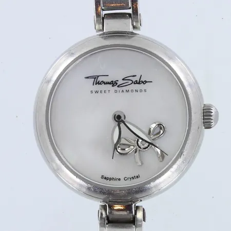Teräsrannekello Thomas Sabo, sweet diamonds, quartz, patteri loppunut, rungon Ø27mm, rannekkeen pituus 162mm, 