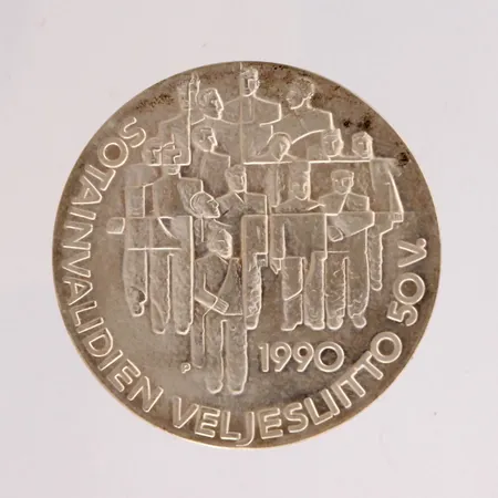 Juhlaraha, Sotainvalidien Veljesliitto 50 vuotta, 1990, nimellisarvo 100mk, 830,  Paino: 24,1 g