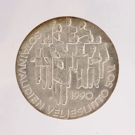 Juhlaraha, Sotainvalidien Veljesliitto 50 vuotta, 1990, nimellisarvo 100mk, 830,  Paino: 24,1 g
