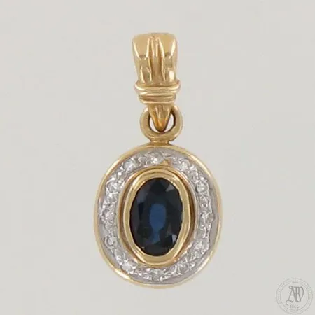 Sinisafiiririipus timanteilla 12xn.0.005ct, korkeus 20mm, leveys 10mm, 585br,  Paino: 2,1 g