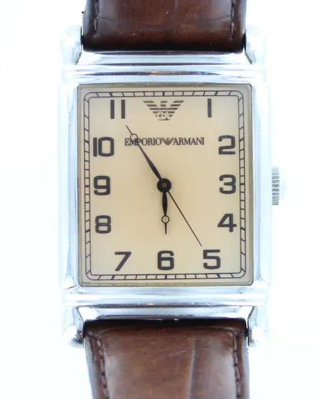 Teräsrannekello Emporio Armani AR0203, taulun mitat 29x36mm, Quartz: paristo loppunut, nahkaranneke