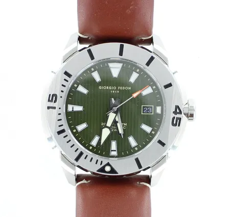 Teräsrannekello Giorgio Fedon 1919, Ocean Hover Green GFCH008, automaatti, taulun Ø 47mm, nahkaranneke, laatikko 