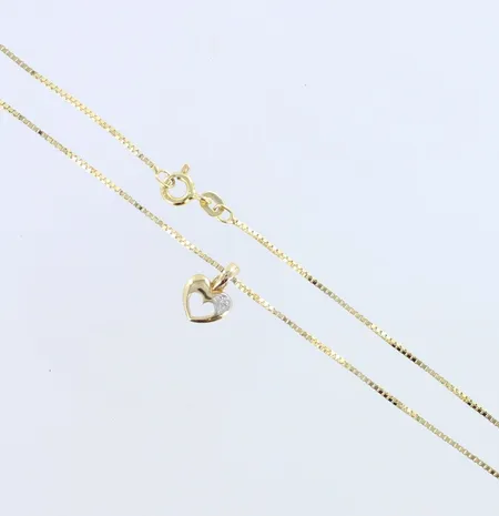 Timanttikaulakoru 1xn.0.005ct, riipuksen korkeus 10mm, ketjun pituus 42cm, 585,  Paino: 2,6 g