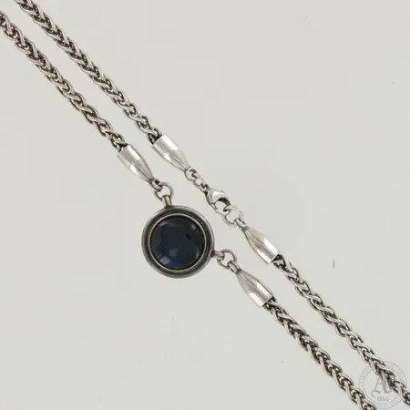 Kaulakoru, Spektroliitti-kääty, Kalevala Koru, ketjun pituus 42cm, riipuksen Ø 20mm, 925br,  Paino: 31,5 g