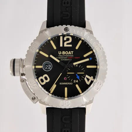 Teräsrannekello, U-Boat Sommerso, automaatti, rungon Ø 46mm, ref. 9007 A MT, kumiranneke, laatikko