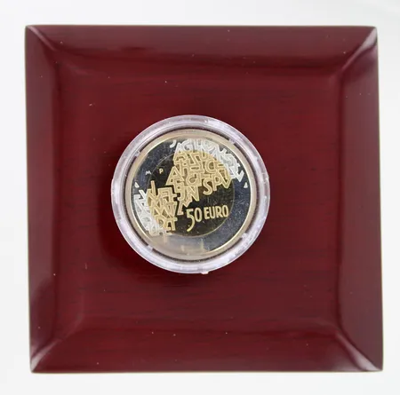 Juhlaraha, Suomen EU:n puheenjohtajuus 2006, nimellisarvo 50 euroa, 925/750, laatikko ja todistus, kulta 6,8g ja hopea 6,0g, 