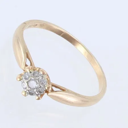 Timanttisormus 1xn.0.02ct 6xn.0.01ct, koko 17¾, 585, Paino: 1,6 g