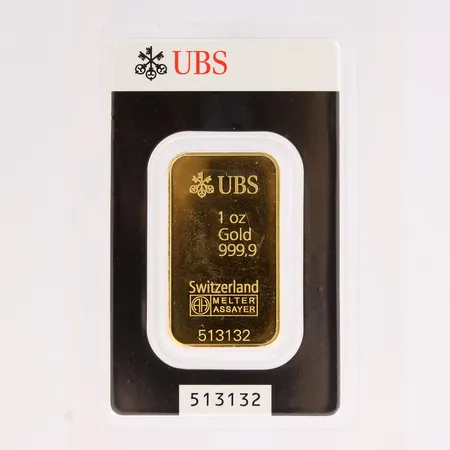 Kultaharkko UBS  999,9, sarjanumero 513132  Paino: 31,1 g