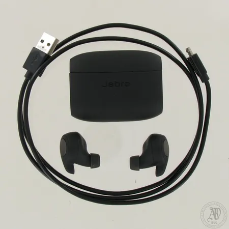 Langattomat kuulokkeet Jabra Elite Active 75T, Dark, latauskotelo ei pysy kiinni mutta toimii, virtajohto ja ostokuitti 05.07.2021.